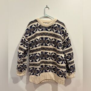 Vintage Hand Knit Wool Patterned Sweater Size M